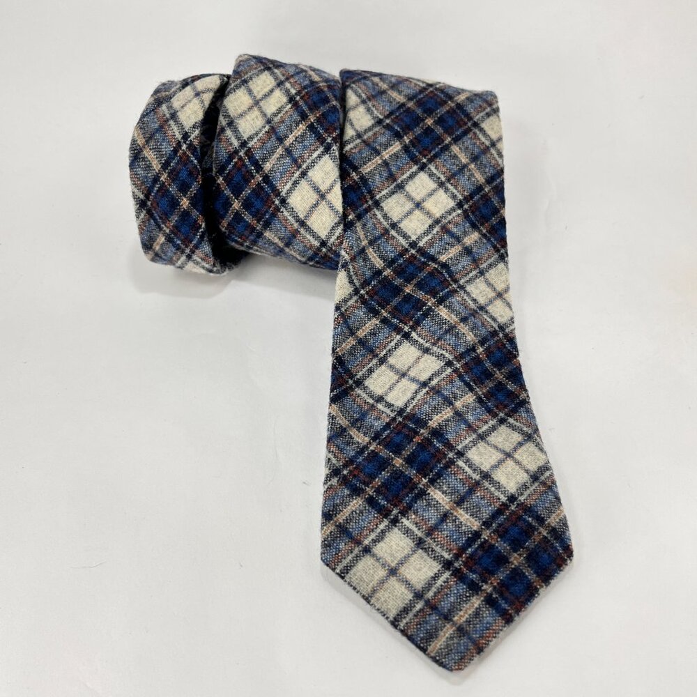 Vtg Pendleton 100% Virgin Wool Necktie Tie Blue Tartan Plaid Check Mens